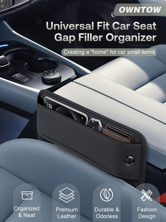 Premium Leather Car Seat Gap Filler Organizer Black