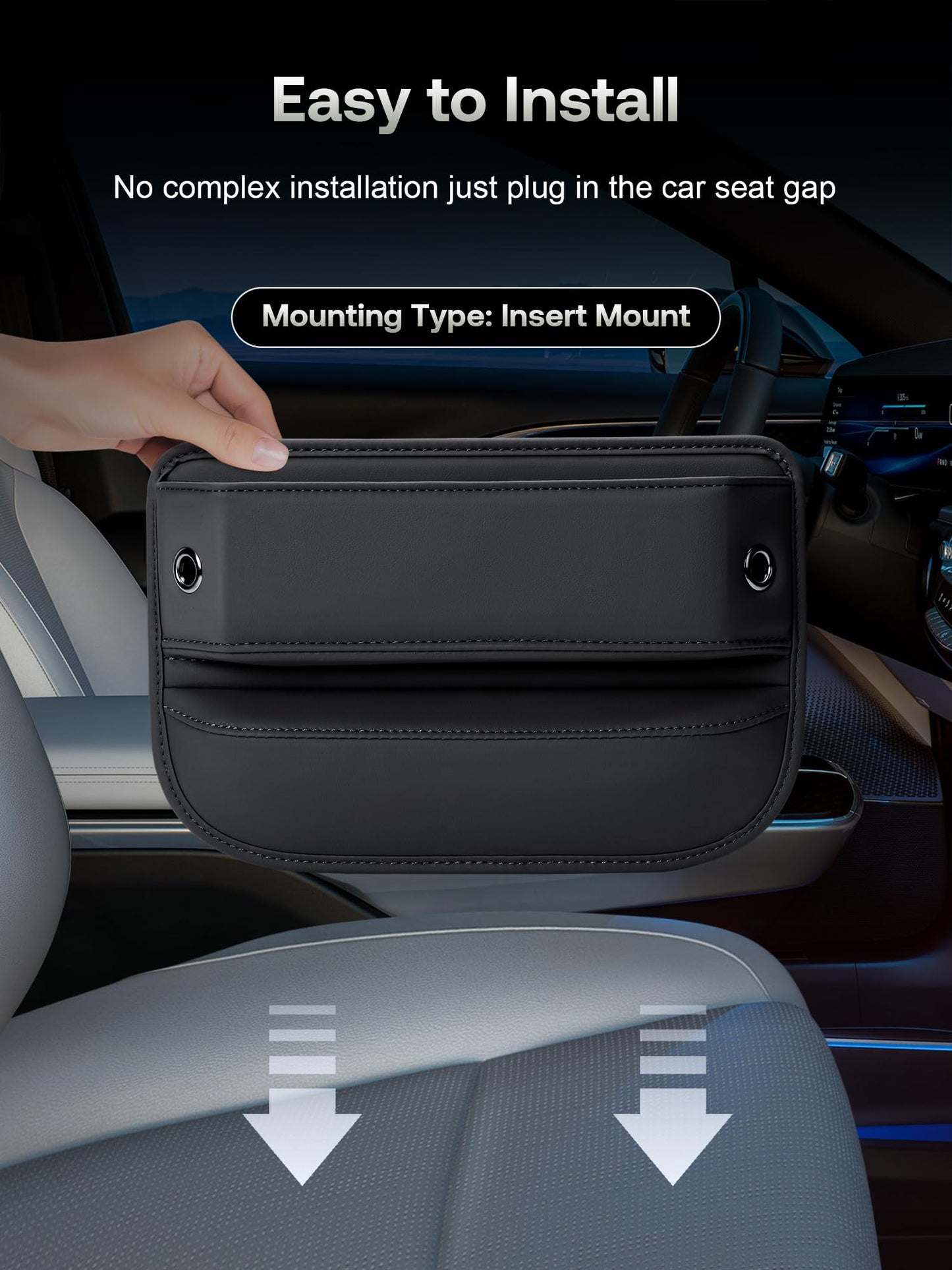 Premium Leather Car Seat Gap Filler Organizer Black