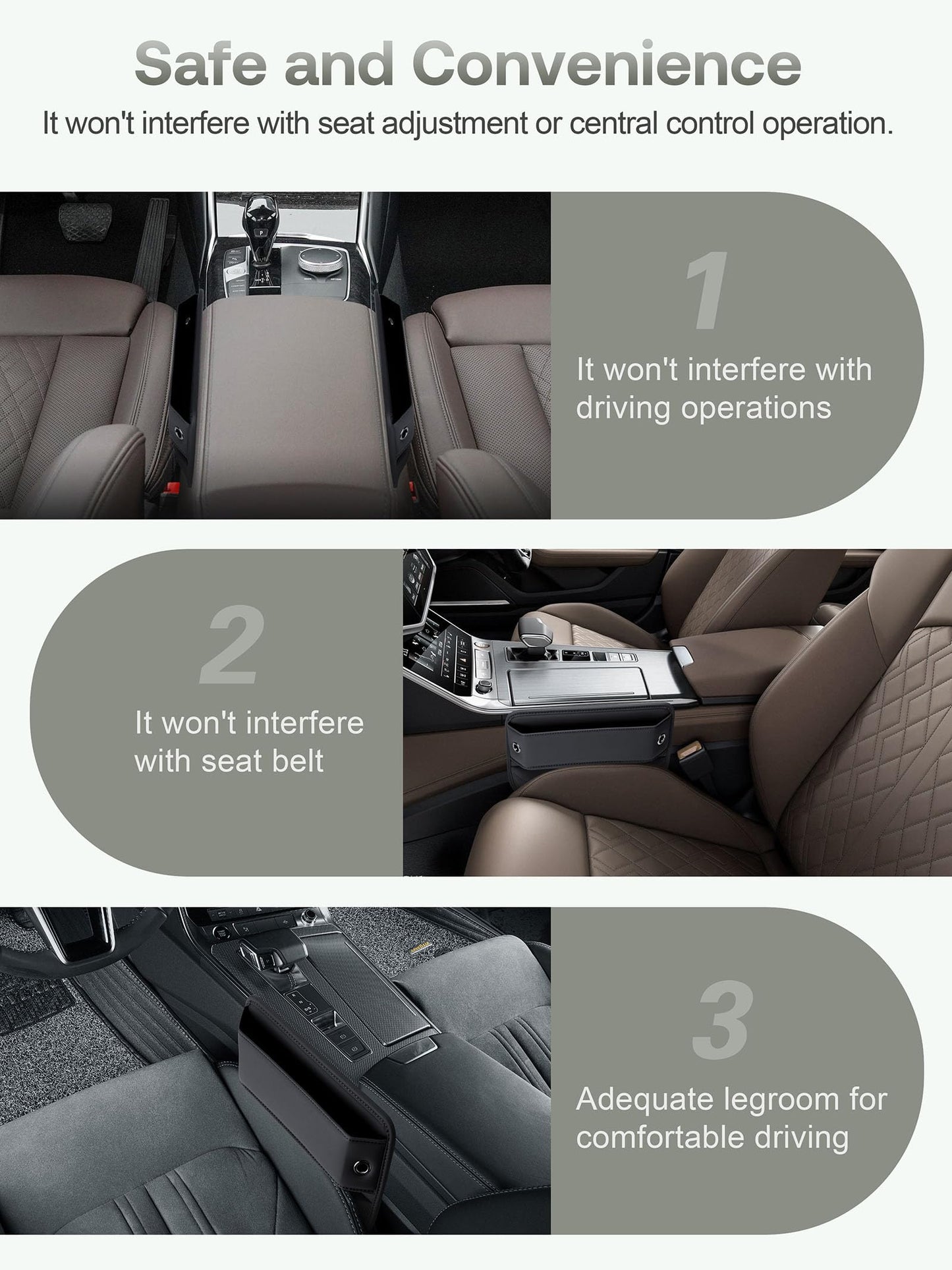 Premium Leather Car Seat Gap Filler Organizer Black